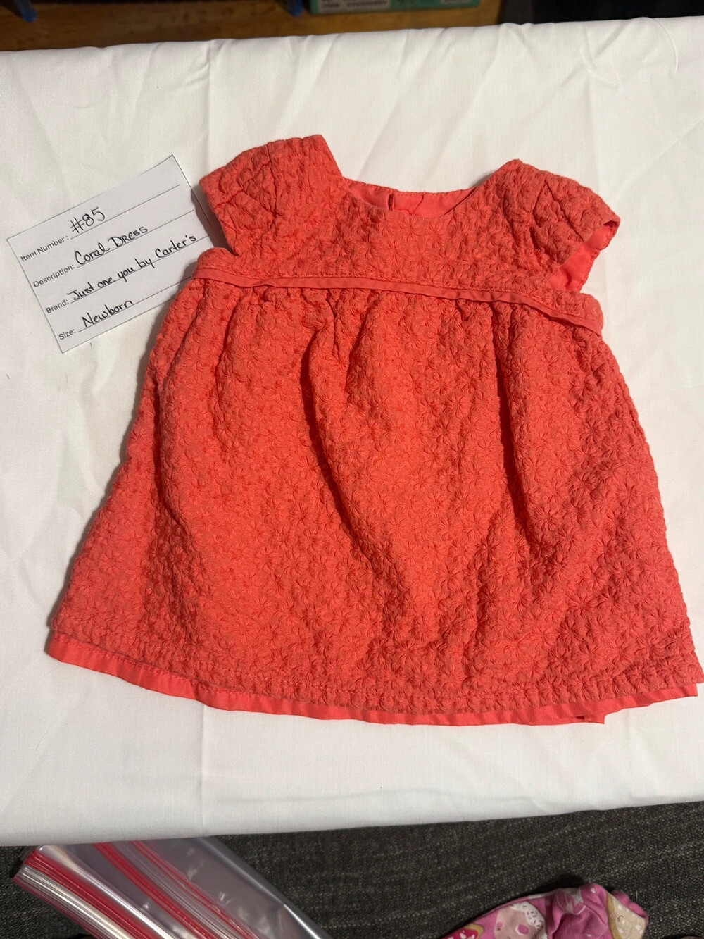 Just One You Made by Carter's Newborn Coral Textured Floral Occasion Dress NB